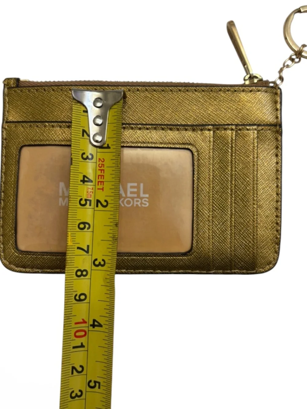 Michael kors gold saffiano leather keyring cardholder wallet